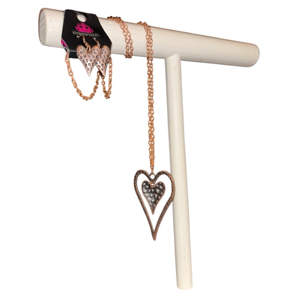 Paparazzi Copper Heart Earrings and long necklace Woman's Set NWT